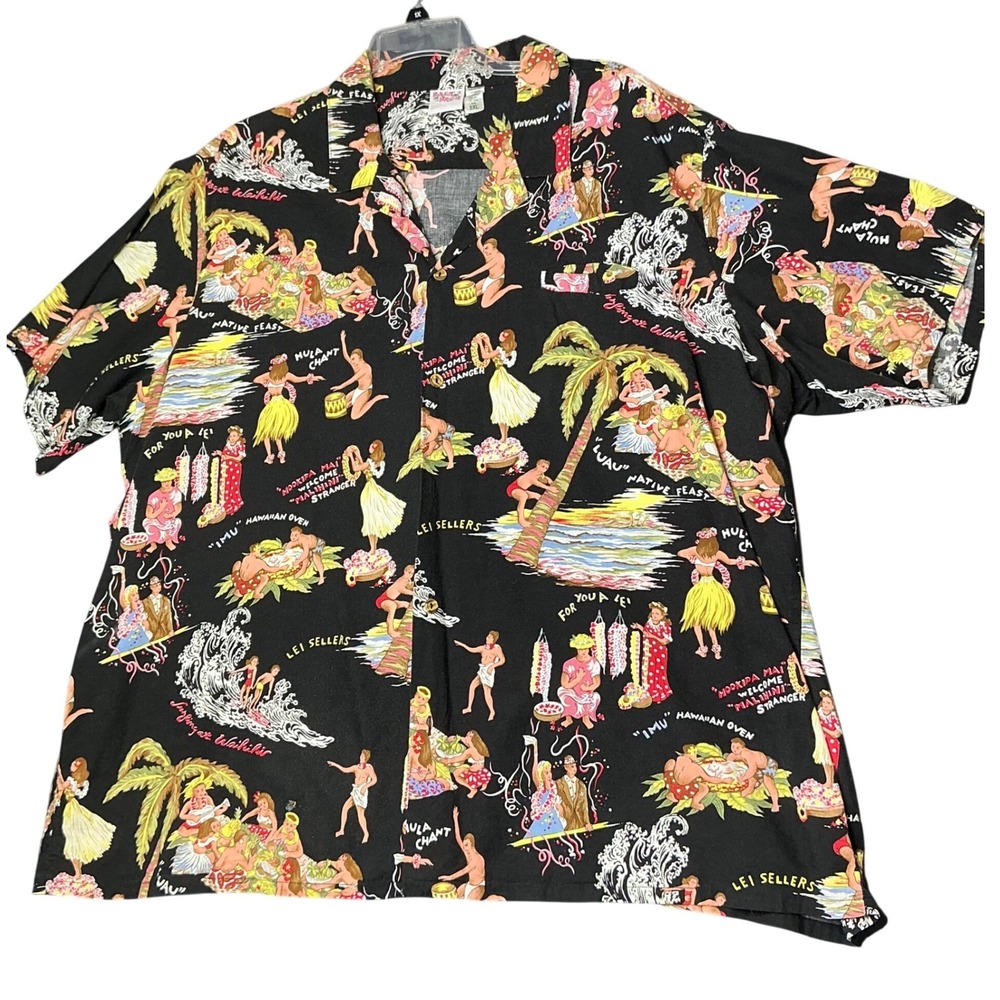 Barefoot in Paradise Mens 5XL Hawaiian Luau Print Shirt Black Cotton Rayon USA